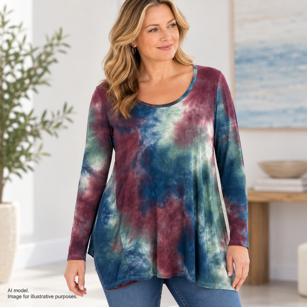 Soft Surroundings Shirt Womens Medium Tie Dye Art to Wear Funky Boho Soft Tunic